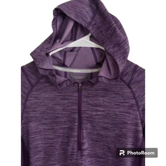 L.L. BEAN Hooded Athletic Activewear Long Sleeve 1/4 Zip Hoodie Women's Size Med - Picture 2 of 5